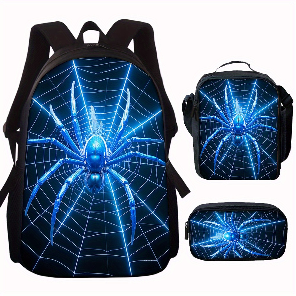 Pencil Case Large - 3-delige rugzak met spinnenpatroon, grote capaciteit,