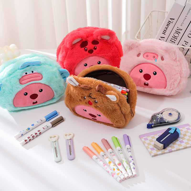 Pencil Case Large - Cartoon pluche potloodtas Student Kawaii opbergtas